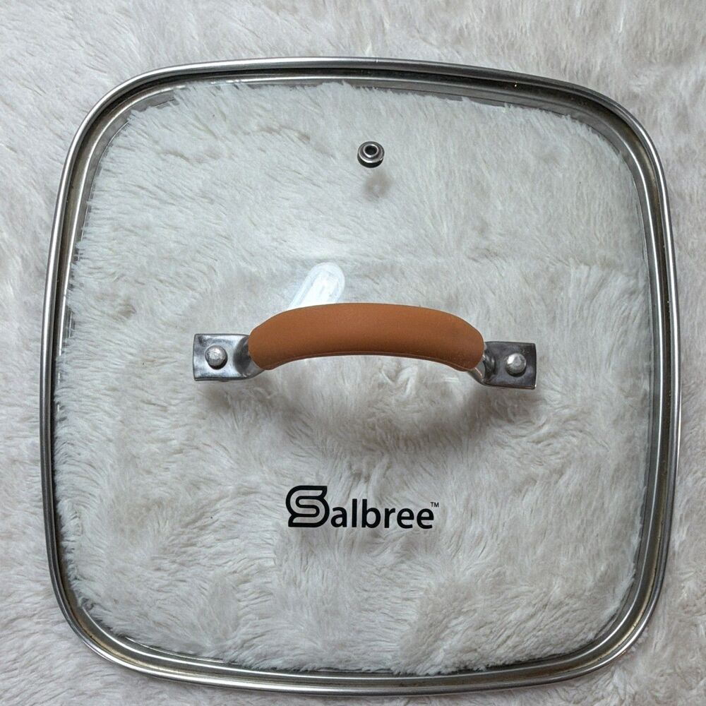 Salbree 10” Square Glass Replacement Lid Stainless Rim Brown Handle